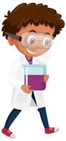 Boy in scientist costume holding flask vector