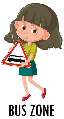 Girl holding bus zone traffic sign