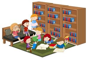 Children reading books in library vector