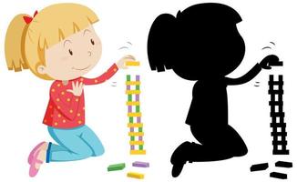 Girl playing with blocks and silhouette vector