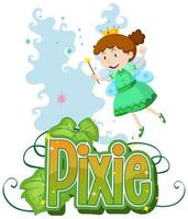 texto pixie con pequeña hada vector