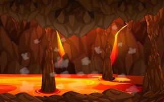 Infernal dark cave with lava scene vector