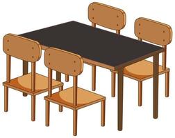 Un escritorio con cuatro sillas aislado sobre fondo blanco. vector