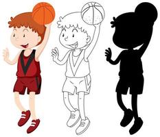 Basketball player in colour, outline, silhouette vector