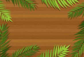 Top view of blank wooden table with leaves vector