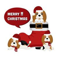 Christmas beagles in Santa boot vector