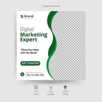 plantilla de redes sociales de marketing con detalles ondulados verdes vector