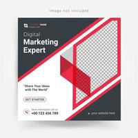 Marketing social media template in gray and red vector