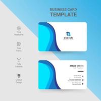 White rounded business card with blue wave design vector