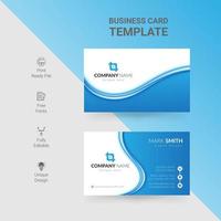 Blue and white wave double-sided business card vector