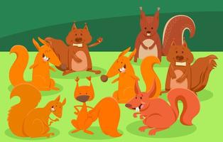 Cartoon squirrels animal characters group vector