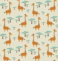 Seamless pattern with cute giraffes and trees vector