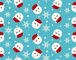 Merry Christmas seamless pattern with Santa head and snowflakes vector