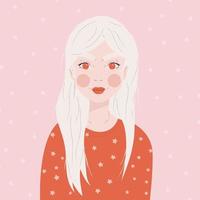 Portrait of a girl with long white hair vector