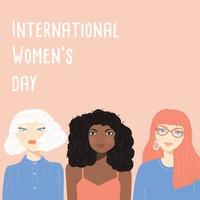 cartel del día internacional de la mujer con retratos de mujeres vector