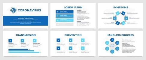 Coronavirus business presentation template in white and blue vector
