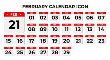 February calendar icons vector