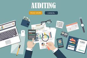 Auditing concept background with office objects vector