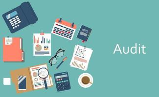 Auditing concept, background with office objects vector