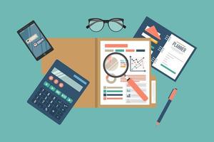 Auditing concept background with office objects vector