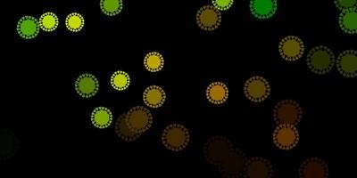 Dark green, yellow pattern with coronavirus elements. vector