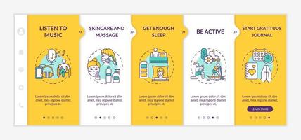 Self care practices onboarding template vector