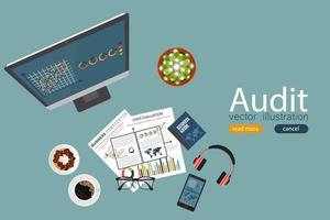 Auditing concept background with office objects vector