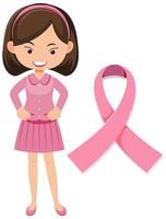 The breast cancer pink ribbon with woman character on white background vector