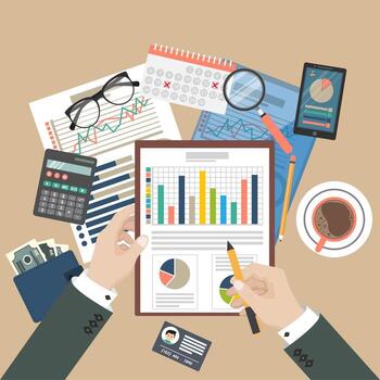 Auditing concept background with office objects vector