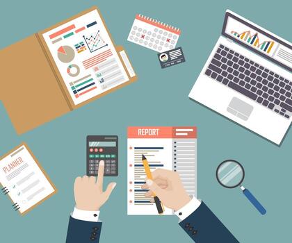 Auditing concept background with office objects vector