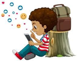 Children with social media elements on white background vector