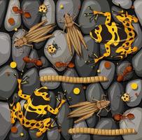 Conjunto de diferentes insectos aislados en textura de piedras vector