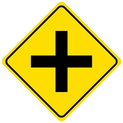 4 way intersection sign isolated on white background