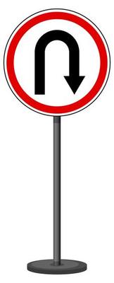 U-turn sign with stand isolated on white background