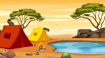 Background scene with tents on the ground vector