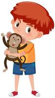 Boy holding cute animal cartoon character isolated on white background vector