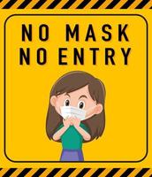 No mask no entry warning sign with cartoon character vector