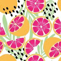 Fruit seamless pattern, grapefruit with tropical leaves vector