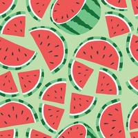 Fruit seamless pattern, watermelon on light green background. vector