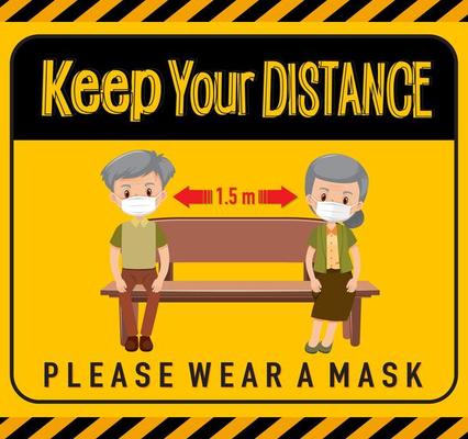 Keep your distance or social distancing sign with children cartoon characters