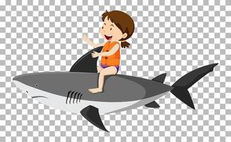 Girl riding shark isolated vector