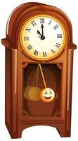 Vintage wooden clock in cartoon character isolated on white background vector