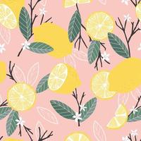 Fruit seamless pattern, lemons with branches and leaves vector