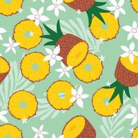 Fruit seamless pattern, pineapple with tropical leaves vector