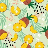 Fruit seamless pattern, pineapple with tropical leaves vector