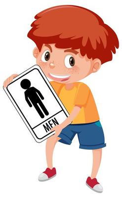 Boy holding toilet sign isolated on white background