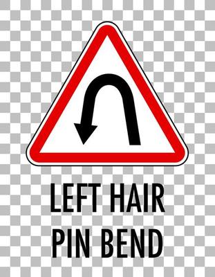 Left hair pin bend sign isolated on transparent background