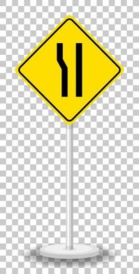 Yellow traffic warning sign on transparent background