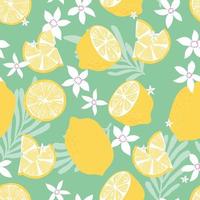 Fruit seamless pattern, lemons with tropical leaves vector