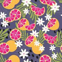 Fruit seamless pattern, grapefruit with tropical leaves vector